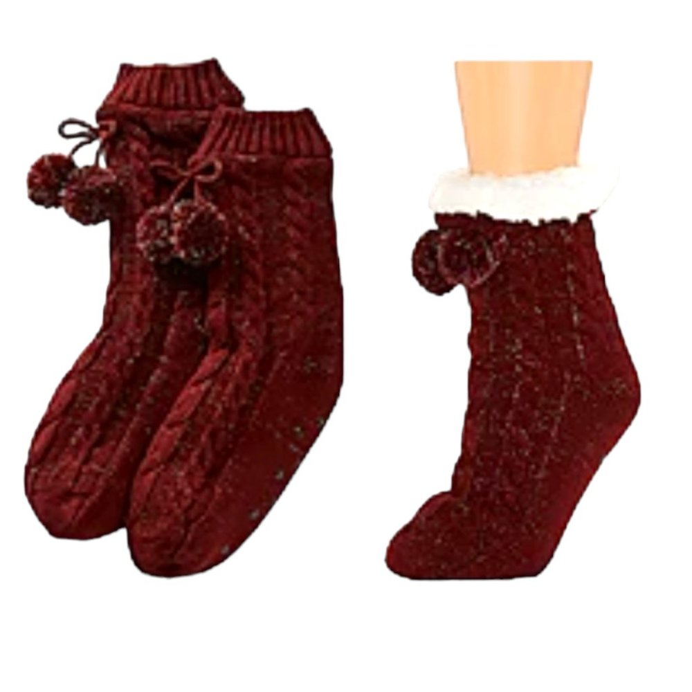Mixit Thick Gripper Socks Womens L/XL Burgundy Sherpa Lining Warm Cozy
